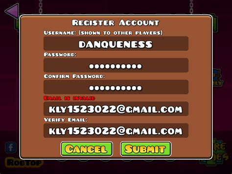 email invalid geometry dash
